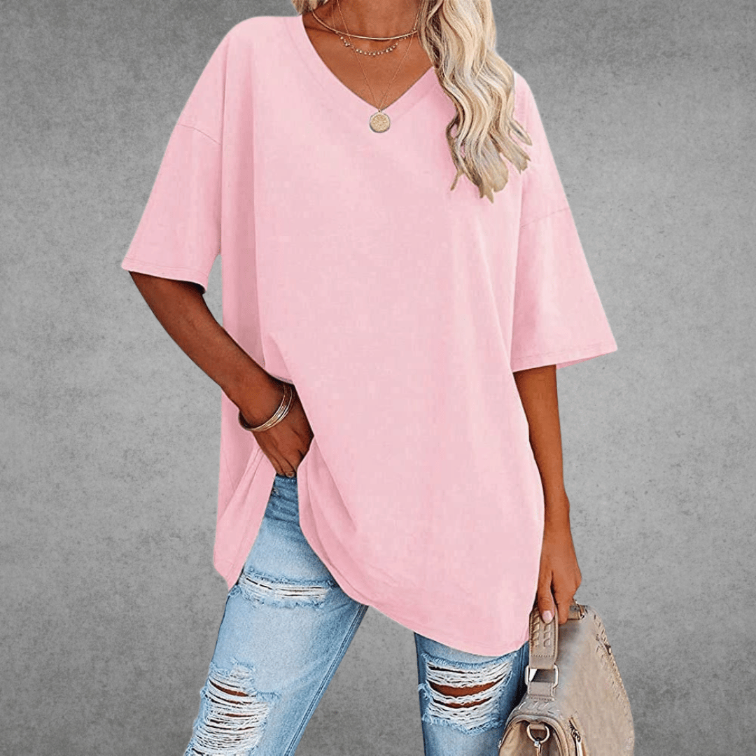 Nora Oversize T-shirt til Kvinder | Komfortabel V-udskæring, Åndbart Stof 4
