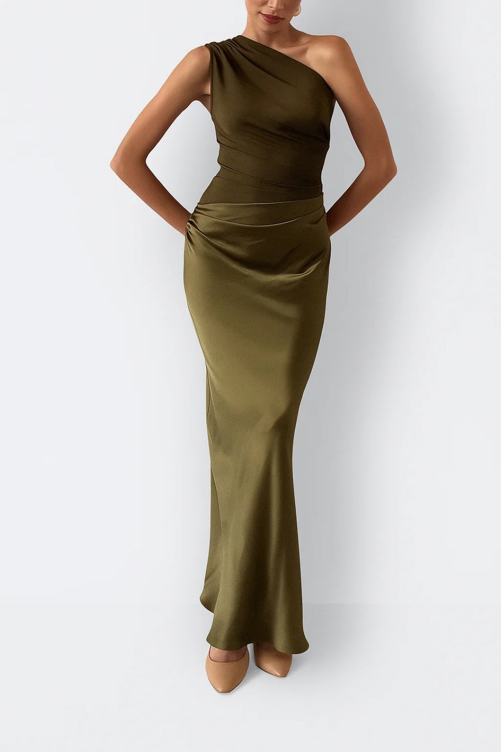 Opal Aften-Maxikjole | One Shoulder, Fitted Column Silhuet 3