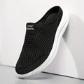 Sorte slip-on sneakers med åben hæl, meshoverdel og profileret hvid sål