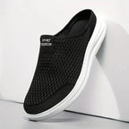 Sorte slip-on sneakers med åben hæl, meshoverdel og profileret hvid sål