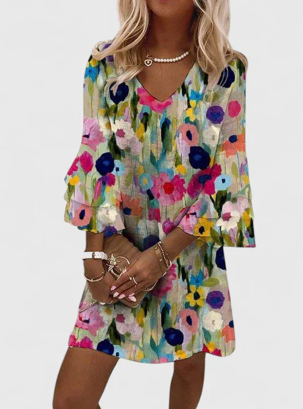 Pavia Mini Kjole | Blomsterprint, Letvævet Sommerstof 0