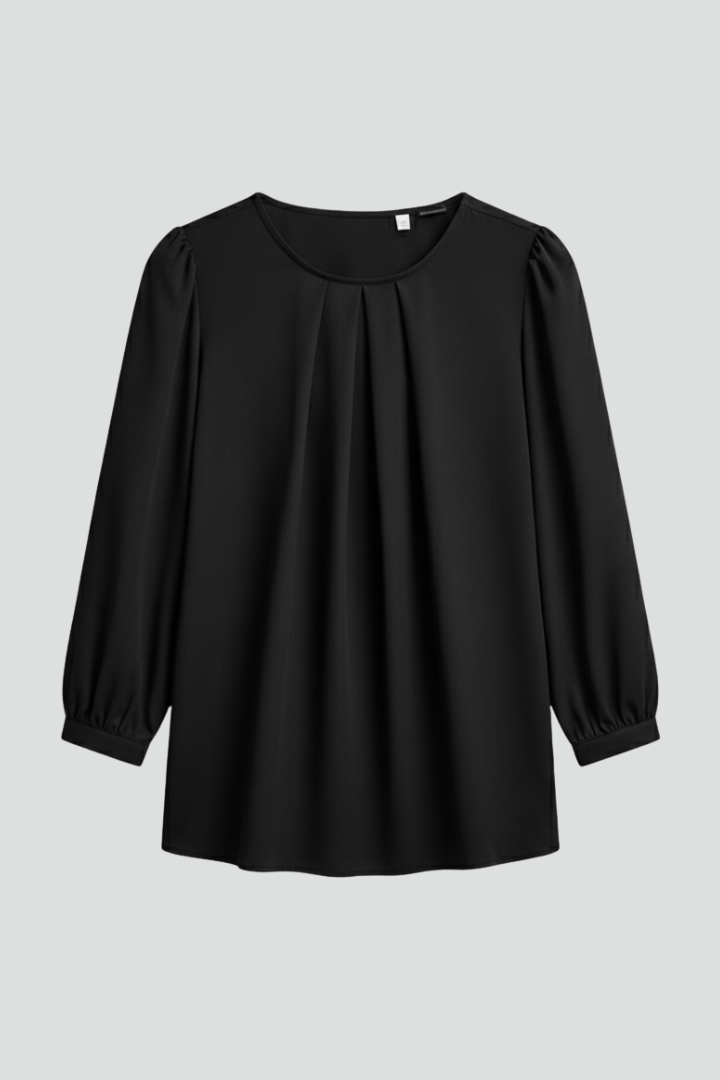 Pella Puffærmet Bluse | Plisseret Frontpanel, Rund Hals 1
