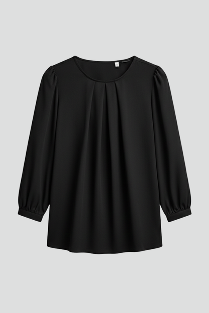 Pella Puffærmet Bluse | Plisseret Frontpanel, Rund Hals 1