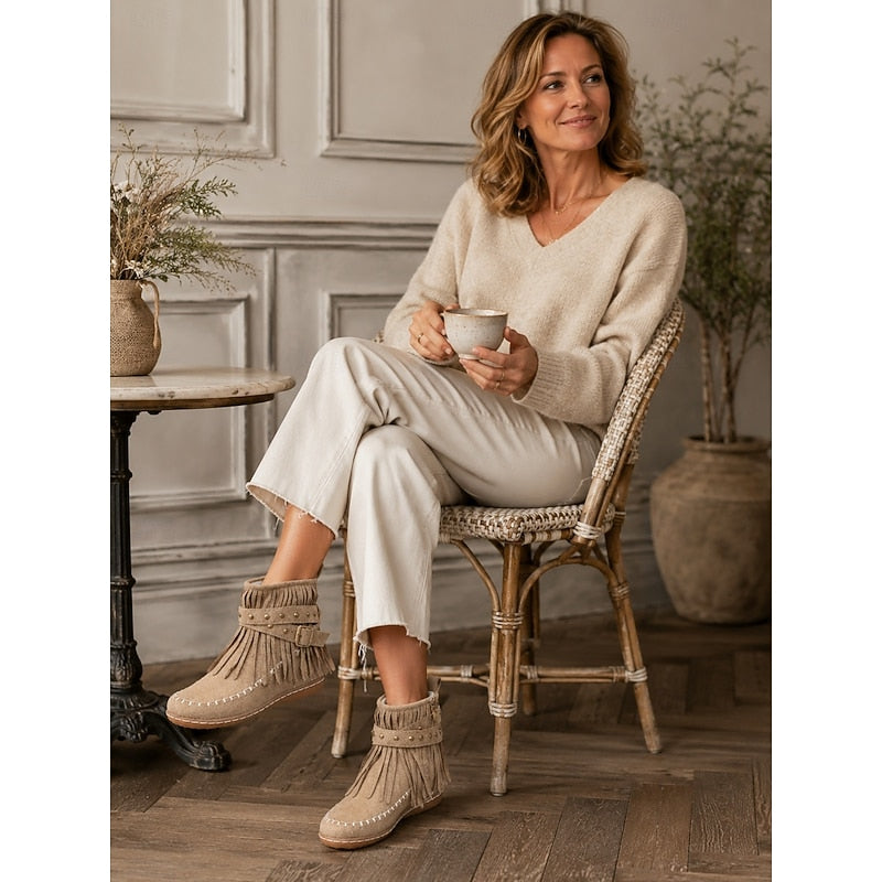 Sienna Ankelstøvler Dame | Blød Mokkasin, Frynser, Boho Stil 7