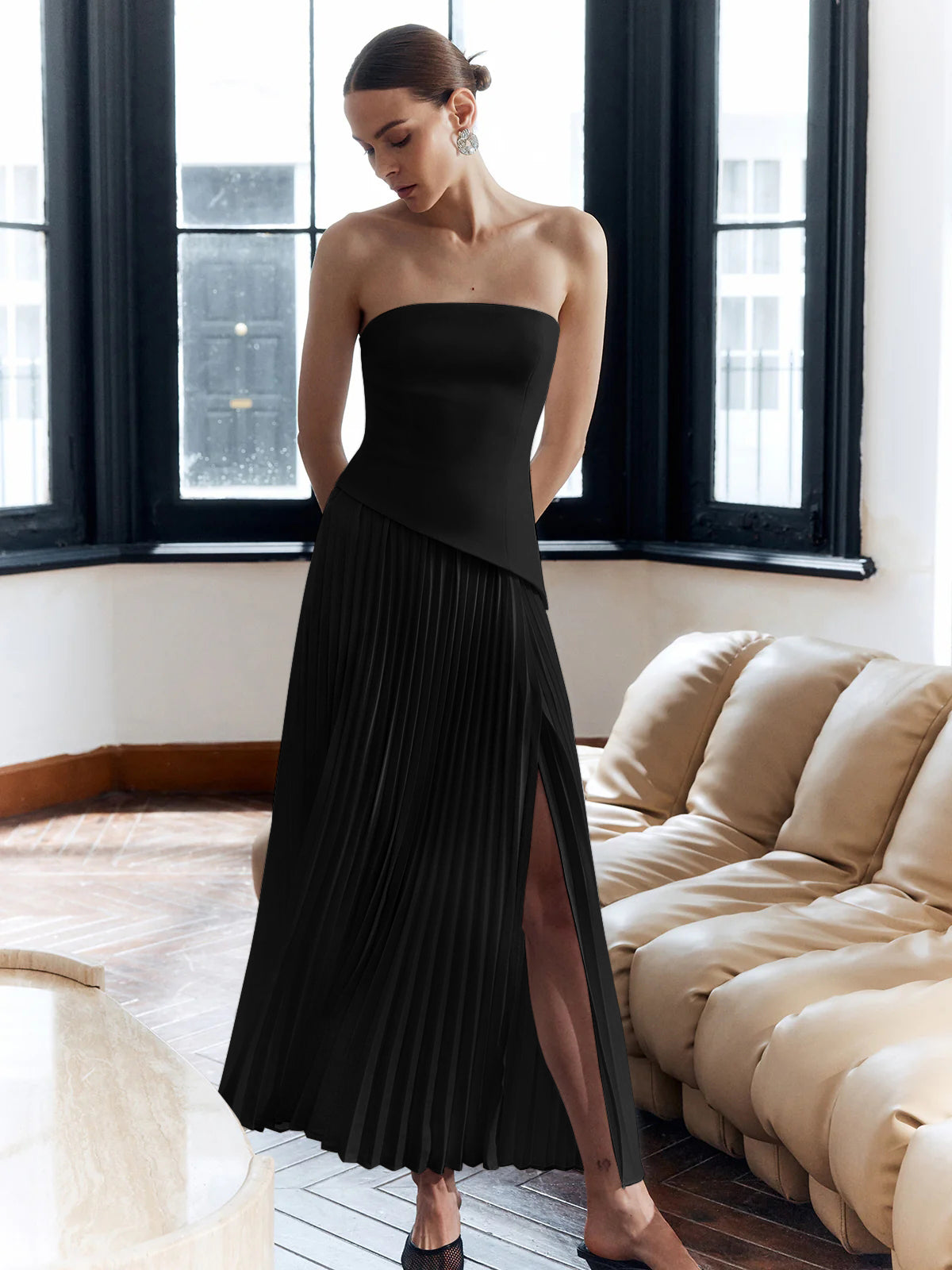 Sienna Maxikjole | Sculpted Plisseret Slim Fit med Sidesplit 7