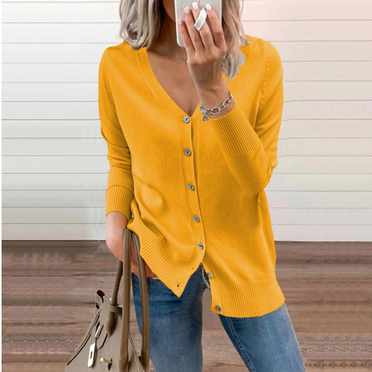 Sienna Strik Cardigan | V-Hals, Langærmet, Blødt Strikket Stoff til Dame 3