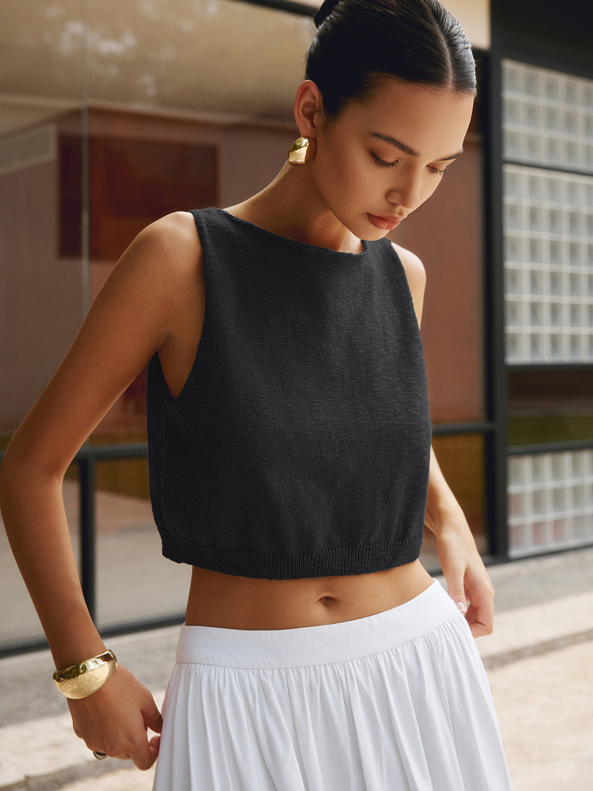 Sira Crop Top | Strikket Bomuldsblanding Ærmeløs 5