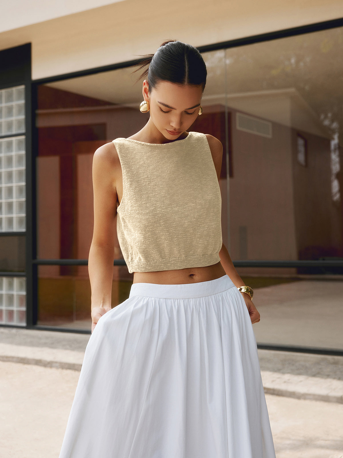 Sira Crop Top | Strikket Bomuldsblanding Ærmeløs 7