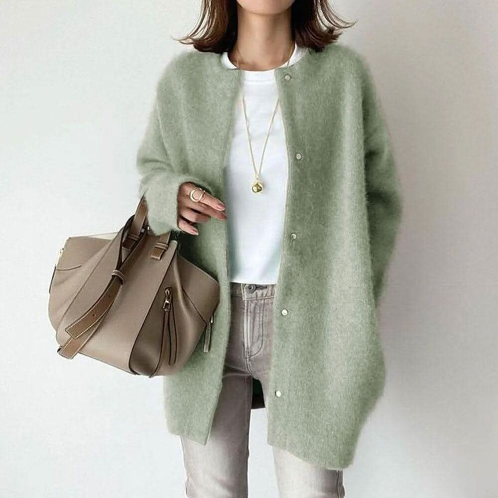 Oversized cardigan med knapper, dropped skuldre, grøn