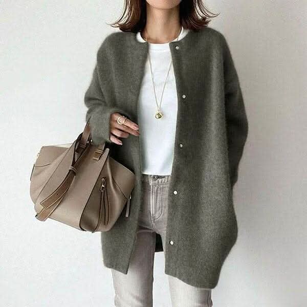 Oversized cardigan med knapper, dropped skuldre, mørkegrå