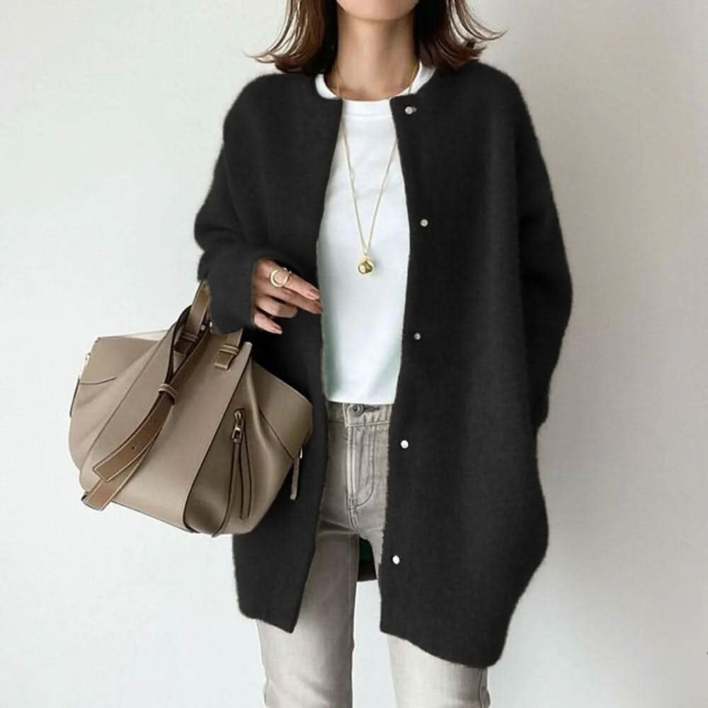Oversized cardigan med knapper, dropped skuldre, sort