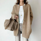 Oversized cardigan med knapper, dropped skuldre, lysebrun