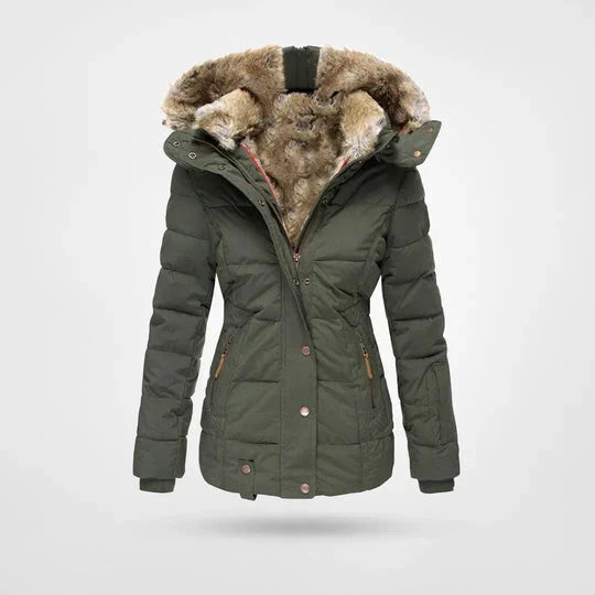 Judith | Quilted Puffer Jacket with Fur Trimmed Hood and Zip Pockets