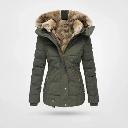 Judith | Quilted Puffer Jacket with Fur Trimmed Hood and Zip Pockets