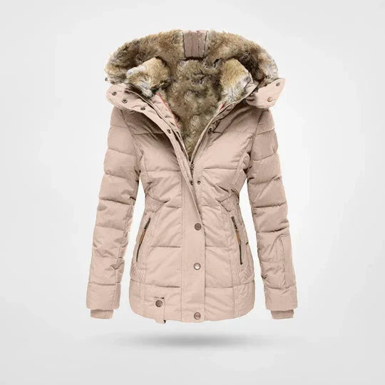 Judith | Quilted Puffer Jacket with Fur Trimmed Hood and Zip Pockets