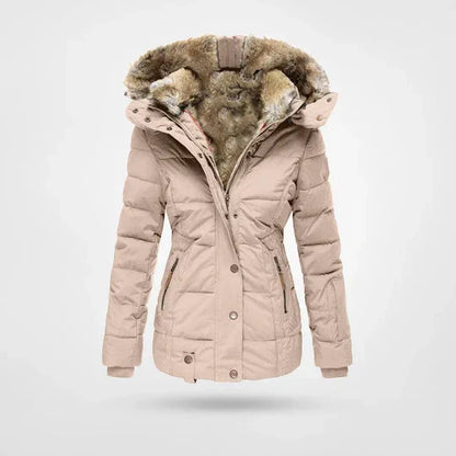 Judith | Quilted Puffer Jacket with Fur Trimmed Hood and Zip Pockets