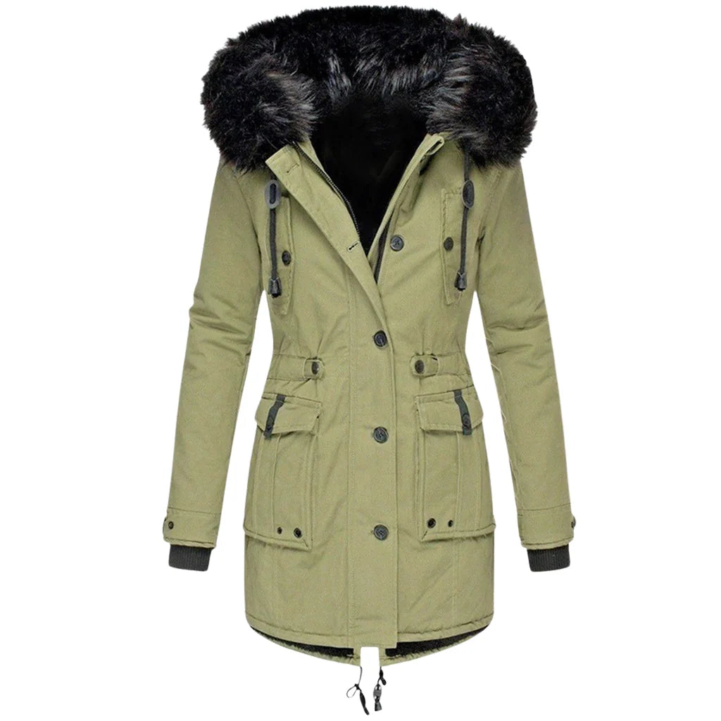 Ingelise | Parka jacket with fur trim and drawstring at the waist