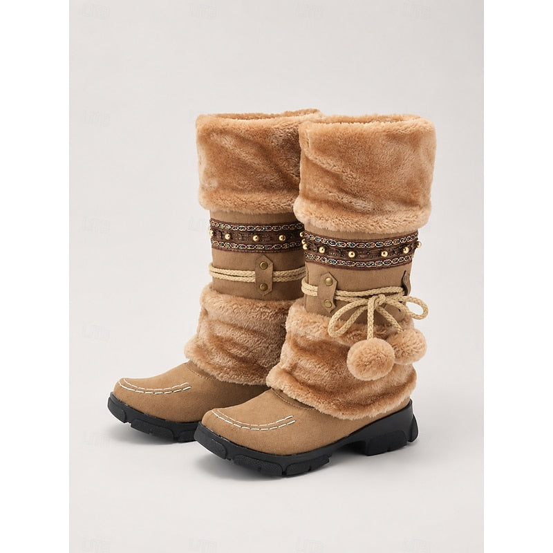 Wren Vinterstøvler Dame | Boho Stil, Mid-Calf, Blød Pelslignende Manchet 0